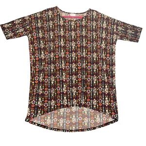 LuLaRoe Tee Top Shirt Blouse Women’s L Black & Multicolor Floral Print Pullover